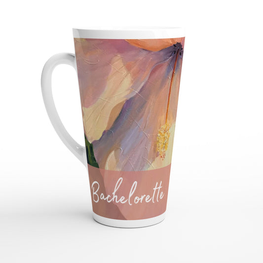 'Bachelorette' 17oz White Ceramic Latte Mug | Bridal Collection with 'Hibiscus' Artwork by American Artist Barbara Cleary