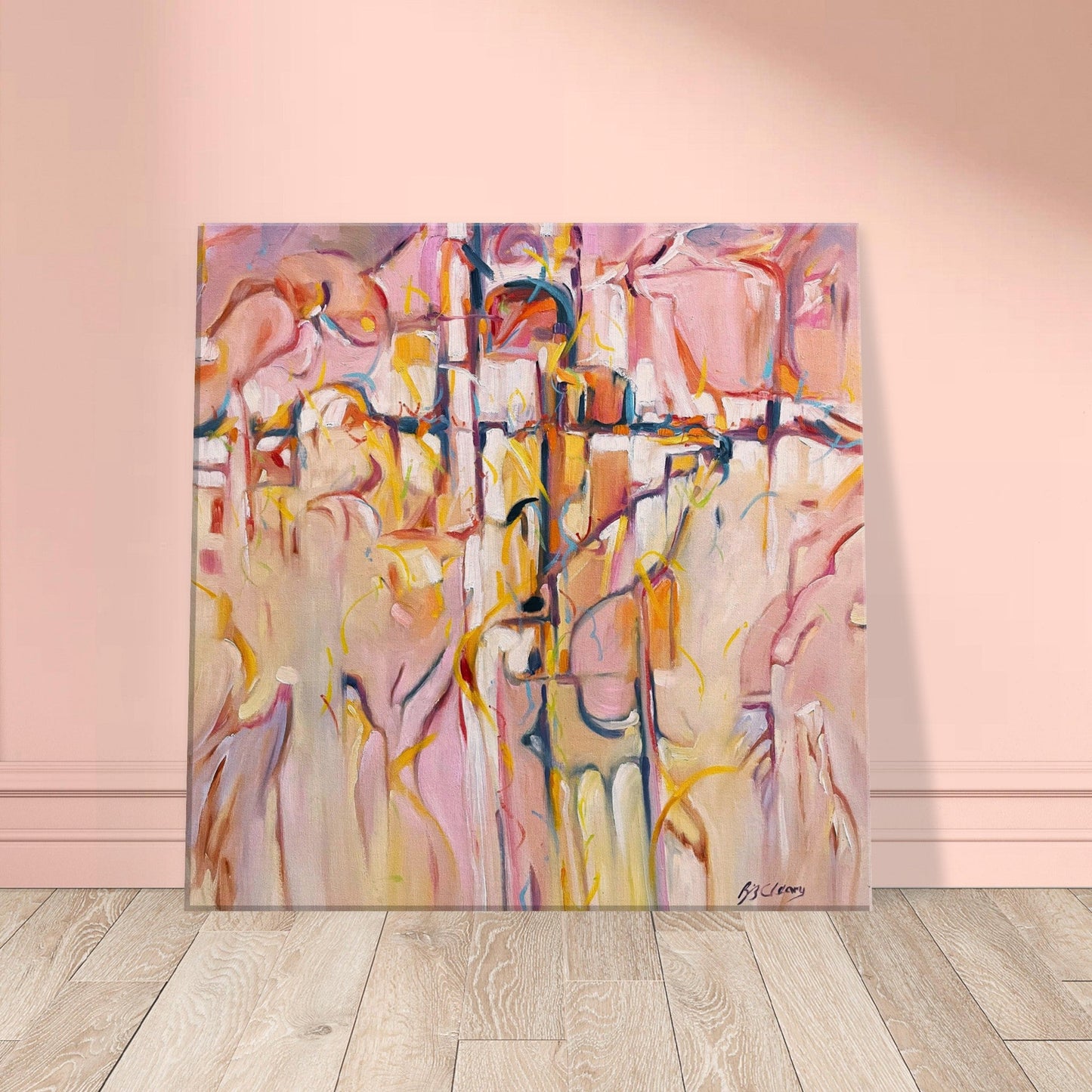 'Abstract Pueblo' Abstract 16x16 inch Print on Canvas I Artwork by American Artist Barbara Cleary