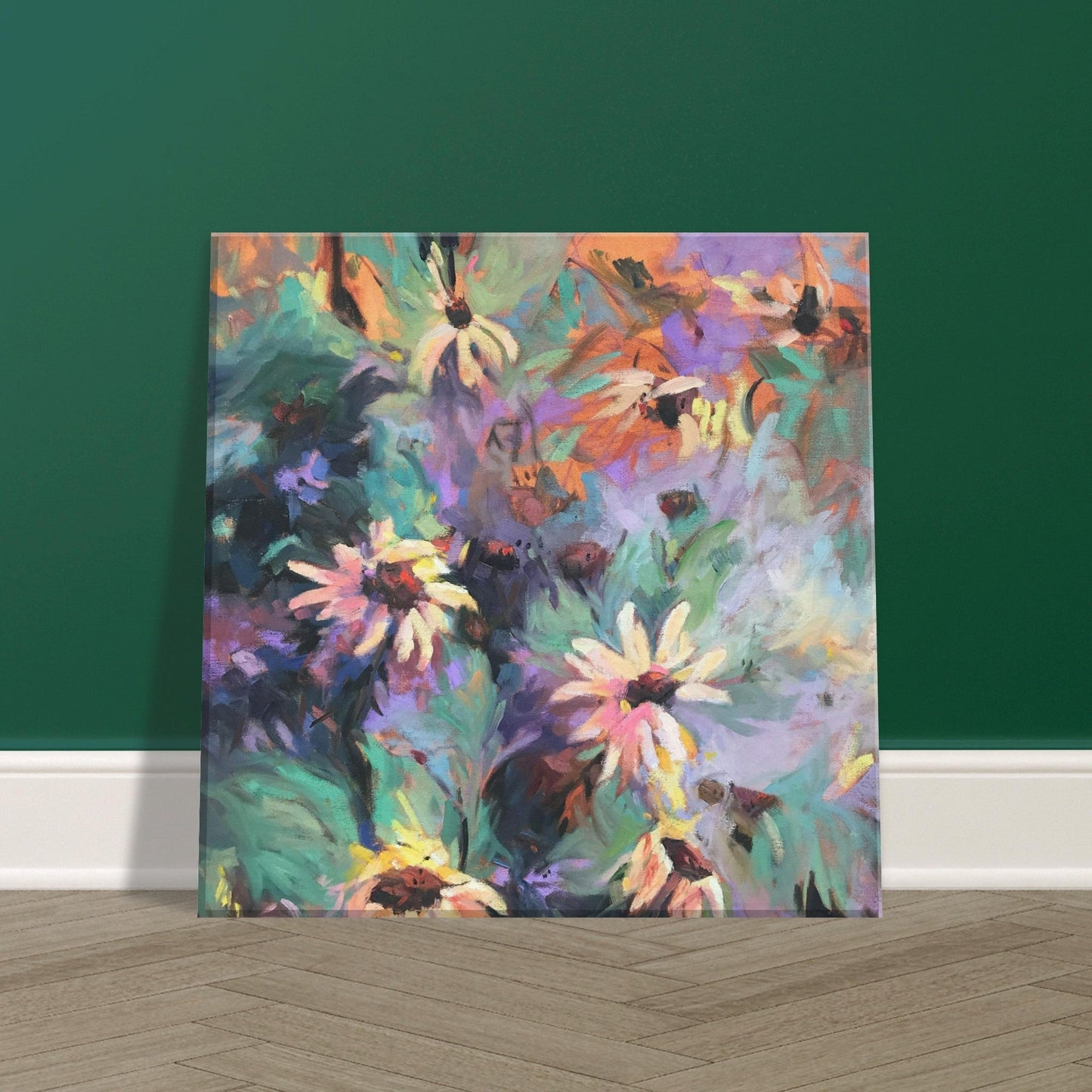'Eastern Light Wildflowers' Floral I 12x12 inch Art Print on Canvas I Original Artwork by American Artist Barbara Cleary