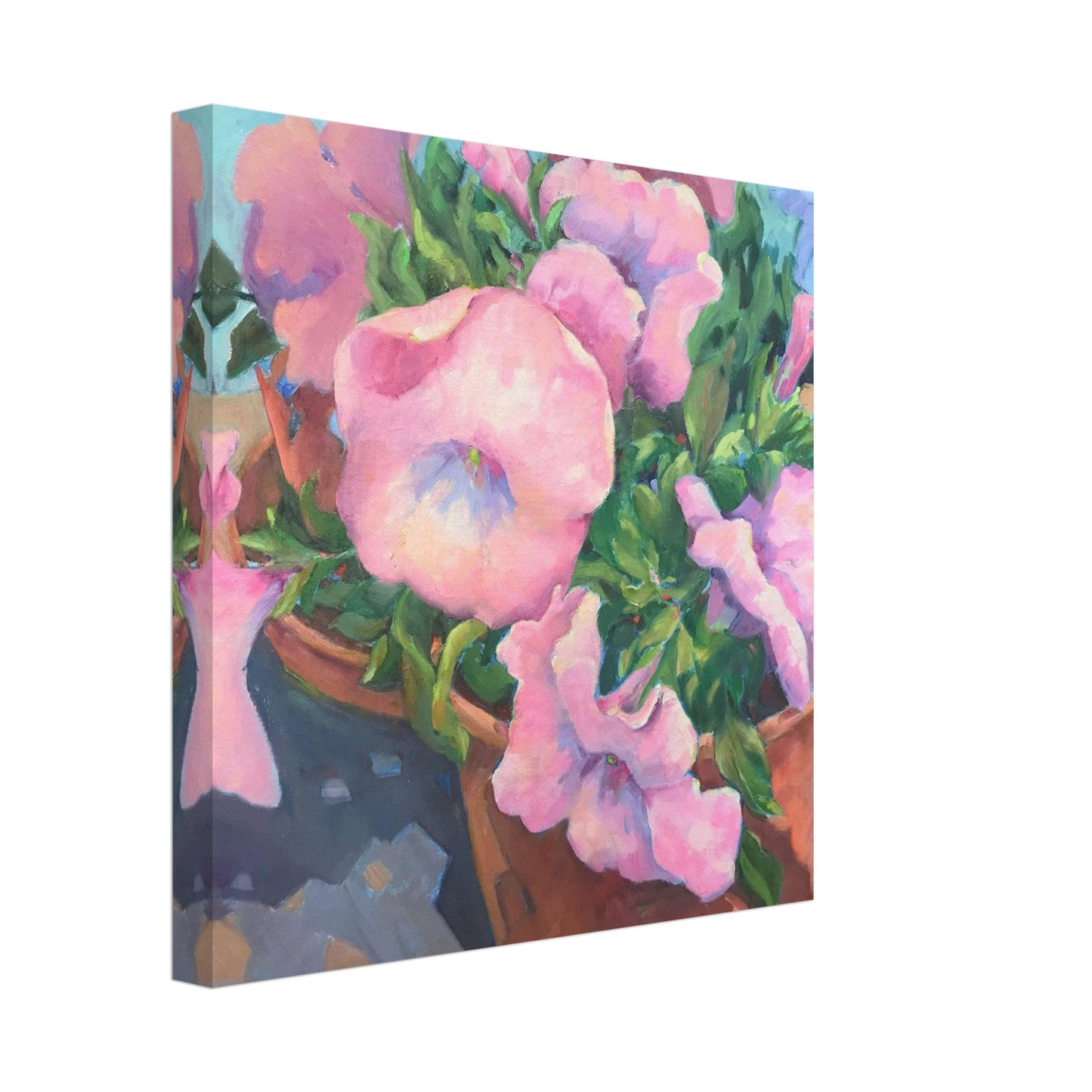'Pink Petals in Bloom' Floral I 12x12 Canvas Art Print I Original Artwork by American Artist Barbara Cleary