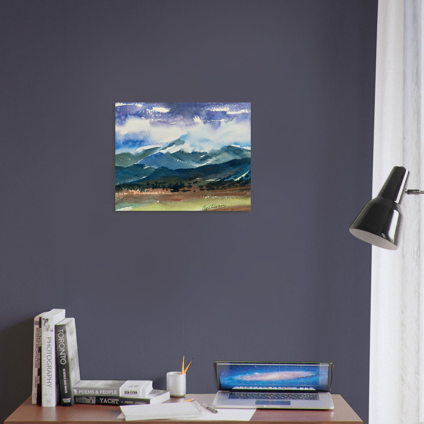 ‘Tranquil Mountain View 3’ Landscape Watercolor I 16x20 Museum-Quality Matte Paper Poster | Original Artwork by American Artist Barbara Cleary I F98