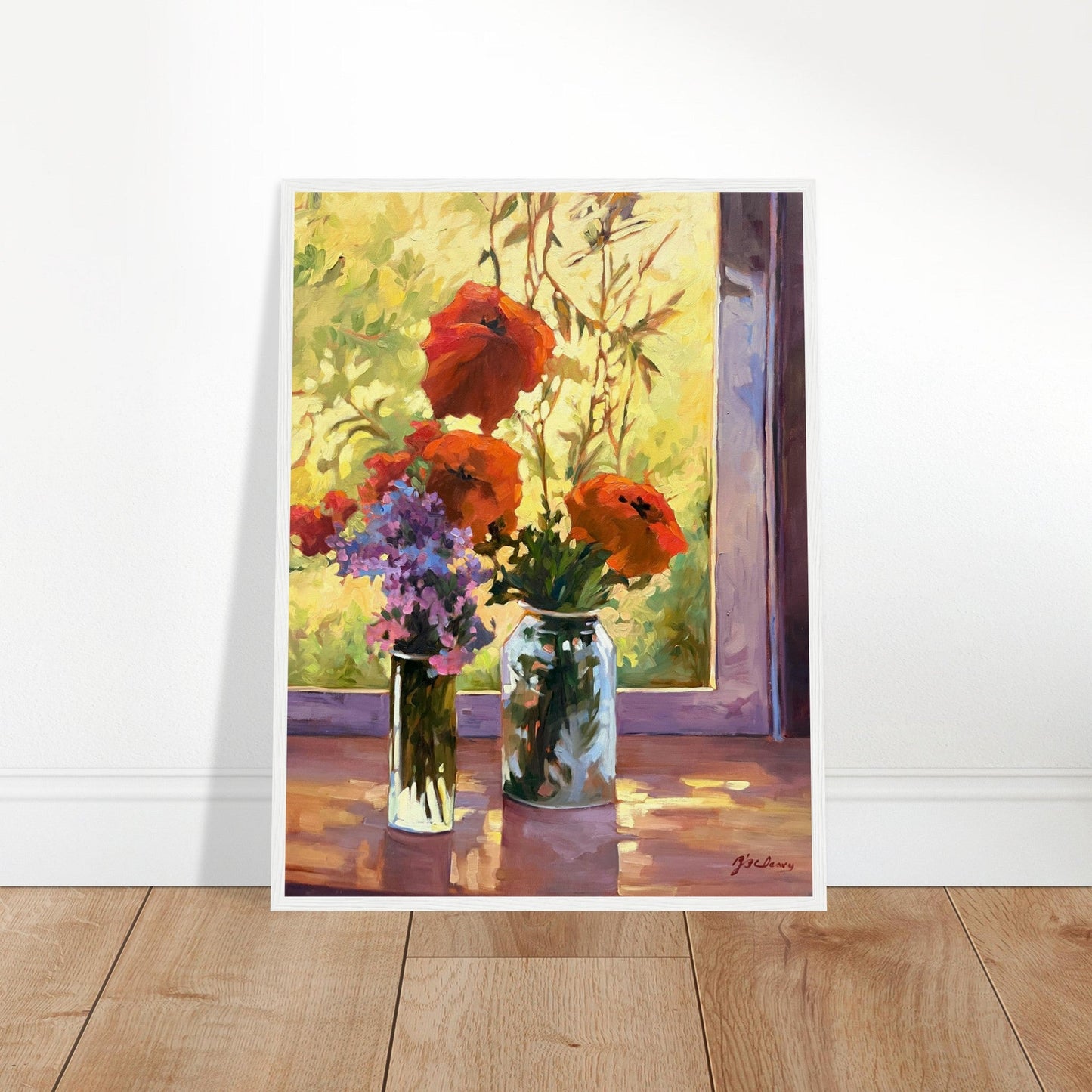 "Morning Light Poppies" Still Life Floral | 18x24 inch Wooden Framed Art Print | Original Artwork by American Artist Barbara Cleary