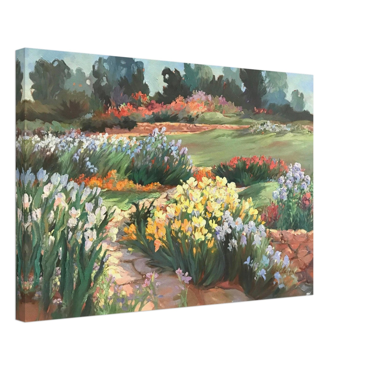 'Sunlit Garden in Bloom' Floral I 16x24 inch Art Print on Canvas I Original Artwork by American Artist Barbara Cleary