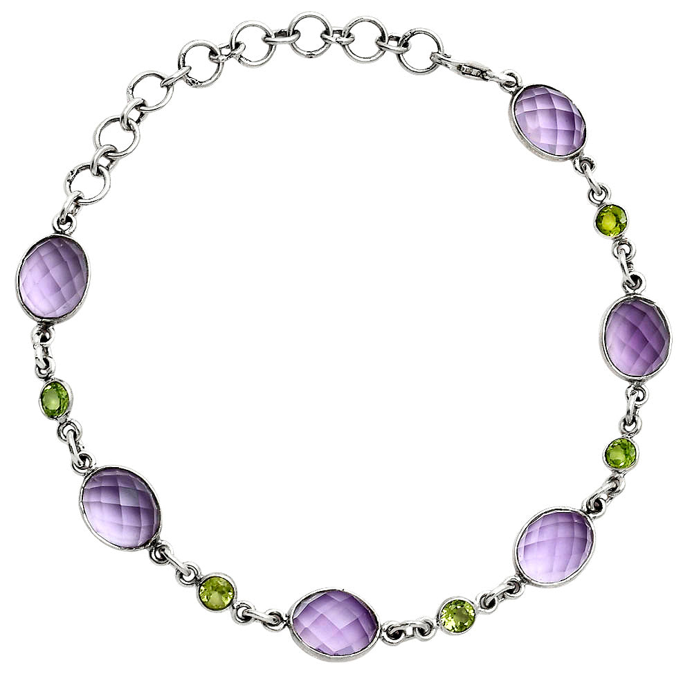 Premium Quality Amethyst Checker - Brazil & Peridot Bracelet B-1006 11-EB10019