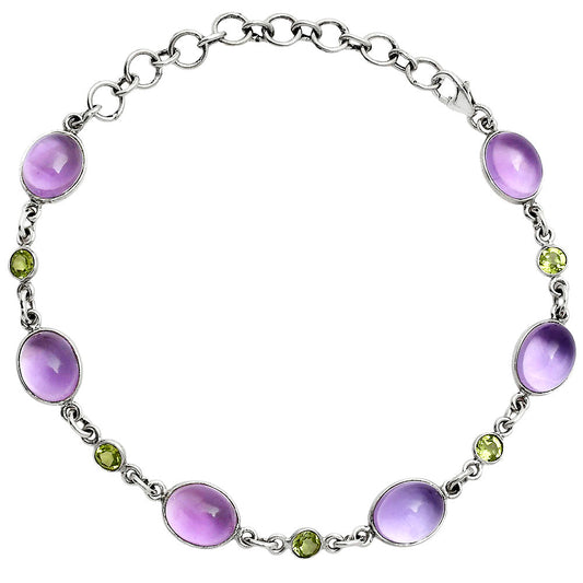 Premium Quality Amethyst Cab - Brazil & Peridot Bracelet B-1006 11-EB10020