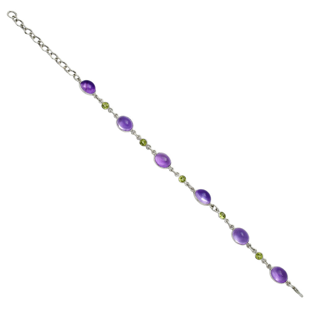 Premium Quality Amethyst Cab - Brazil & Peridot Bracelet B-1006 11-EB10020