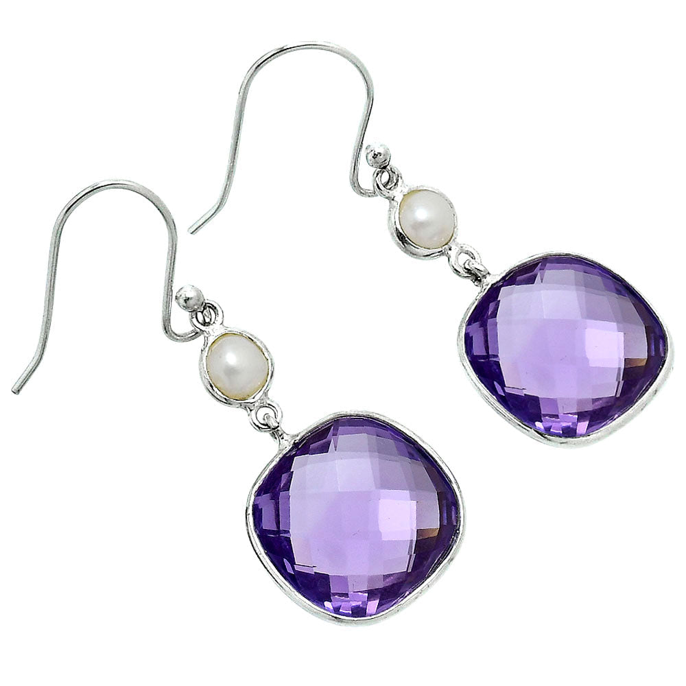 Premium Amethyst Checker Briolette & Pearl Earrings E-1006 11-EE10087