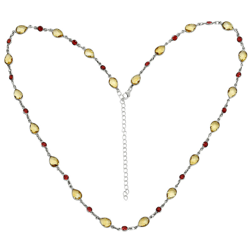 Premium Quality Citrine Checker Briolette & Garnet Necklace N-1024 12-EN10032