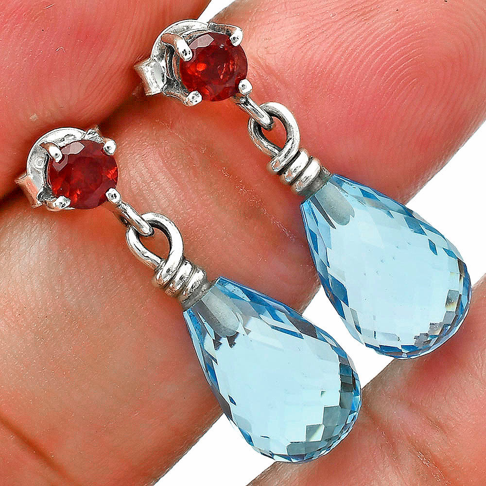 Premium Quality Sky Blue Topaz Drop & Garnet Earrings E-1062 13-EE10120