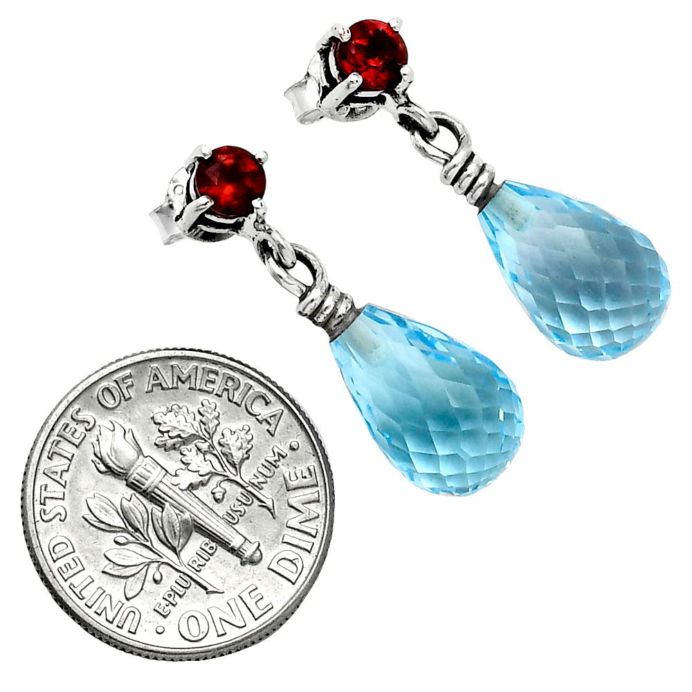 Premium Quality Sky Blue Topaz Drop & Garnet Earrings E-1062 13-EE10120