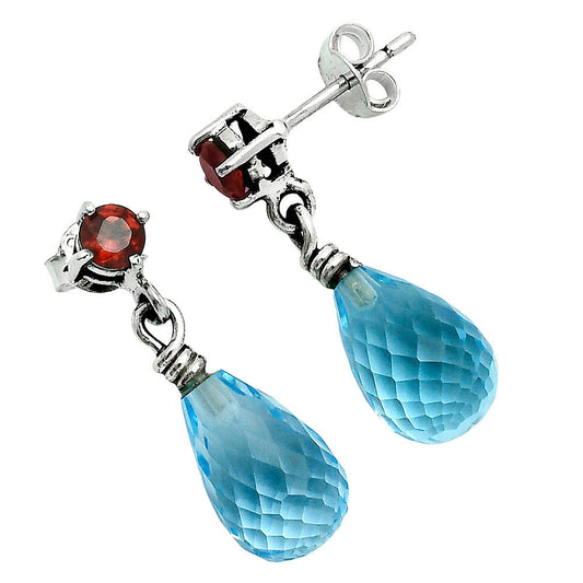 Premium Quality Sky Blue Topaz Drop & Garnet Earrings E-1062 13-EE10120
