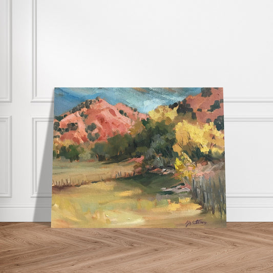 'Chimayo Pastures: Tranquil Southwest' Landscape I 16x20 Museum-Quality Matte Paper Poster | Original Artwork by American Artist Barbara Cleary