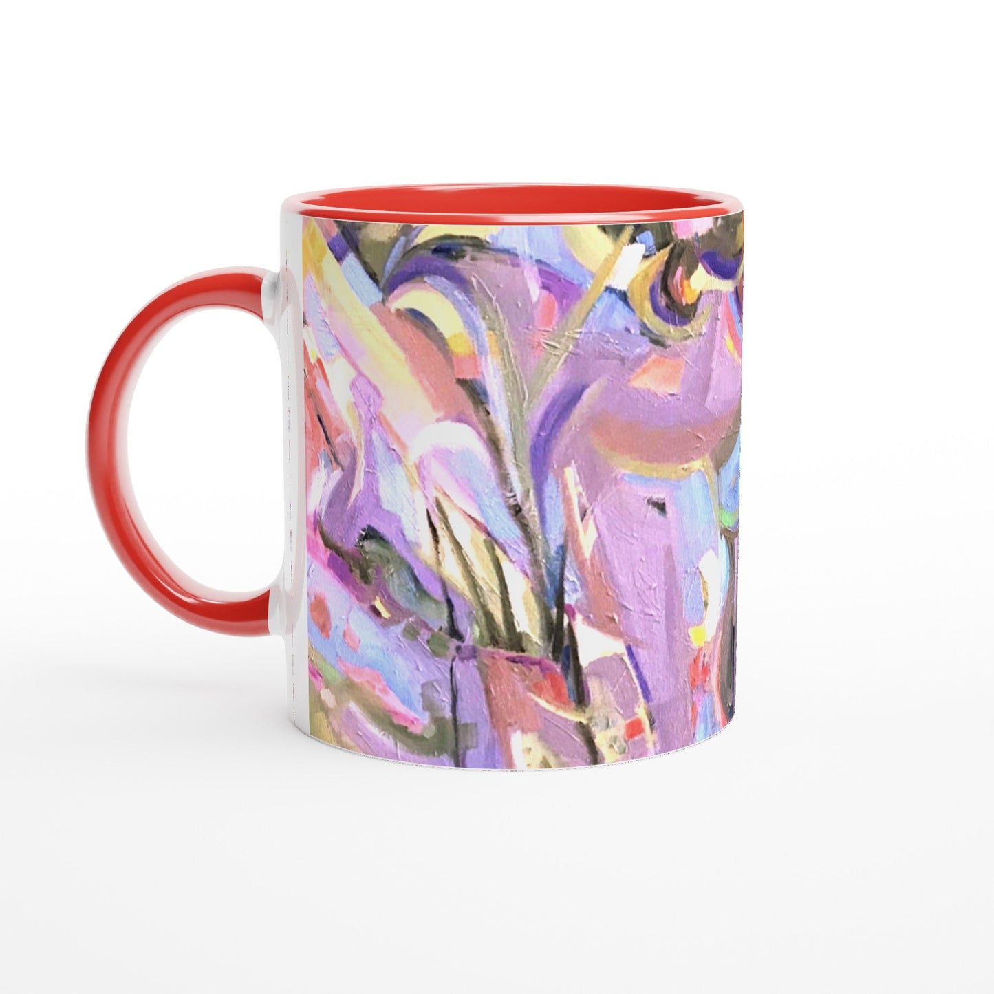 11oz White Ceramic Mug with Color Inside | Coffee Cup with 'Passages' Artwork by American Artist Barbara Cleary