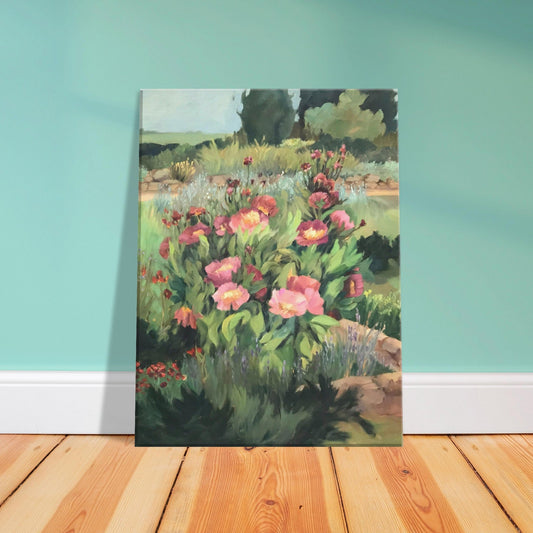'Pink Blooms' Floral I 12x16 inch Art Print on Canvas I Original Artwork by American Artist Barbara Cleary