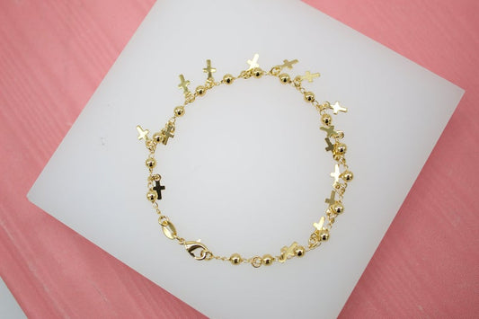 Gold Filled Cross Charm Bracelet (I47A)