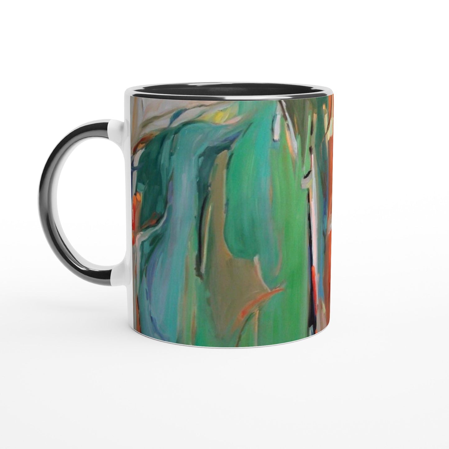 11oz White Ceramic Mug with Color Inside | Coffee Cup with 'Colorscape 2' Watercolor Artwork by American Artist Barbara Cleary
