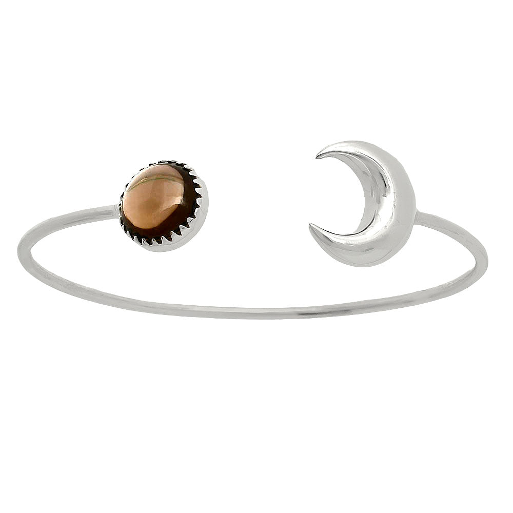Premium Crescent Moon - Smoky Quartz Cab Cuff Bangle Bracelet B-1046 17-EB10071