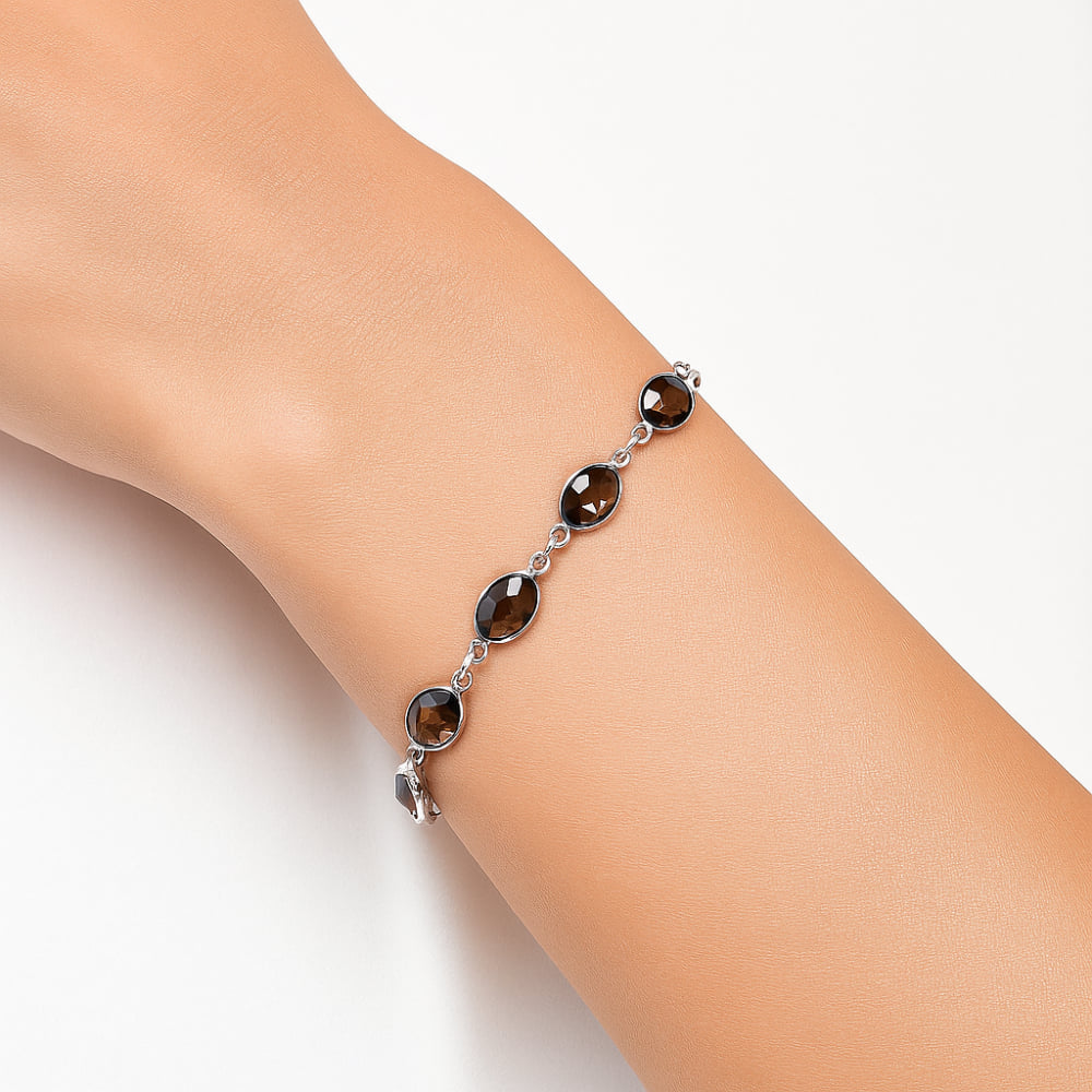 Premium Quality Smoky Quartz Checker Briolette Bracelet B-1001 17-EB10073