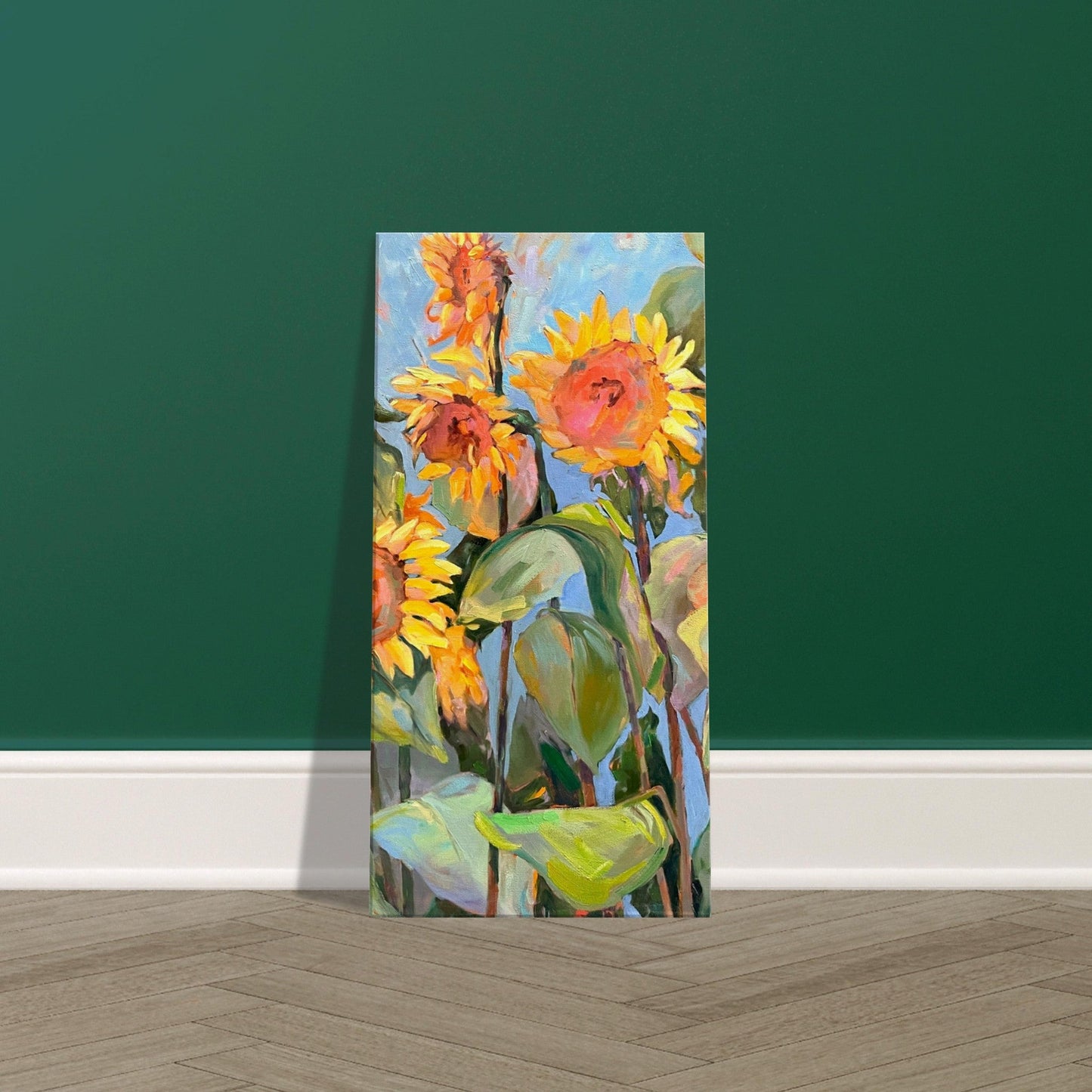 'Southwind Sunflowers 1' Floral I 16x32 inch Art Print on Canvas I Original Artwork by American Artist Barbara Cleary