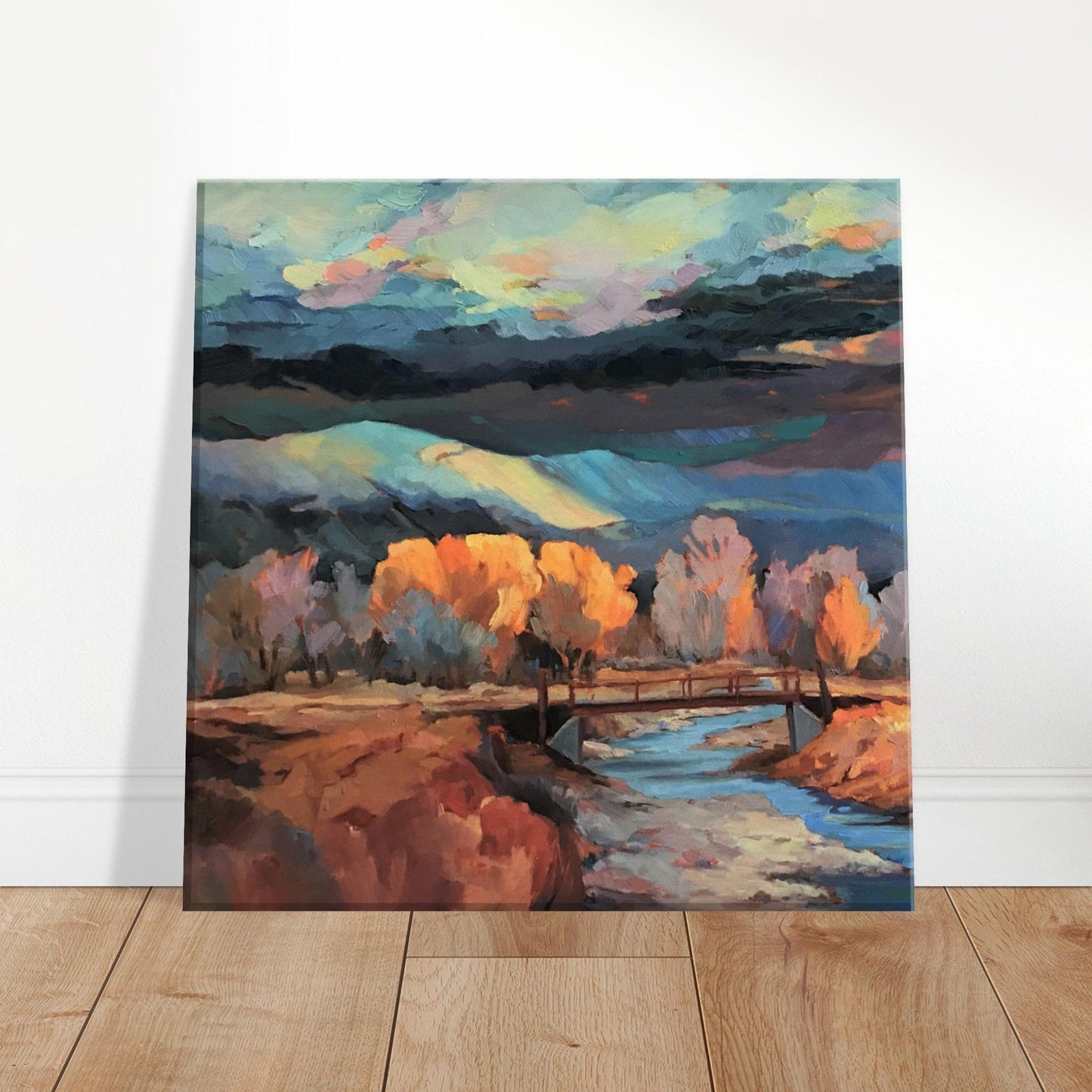 'Rio Pueblo River' Landscape I 12x12 inch Art Print on Canvas I Original Artwork by American Artist Barbara Cleary