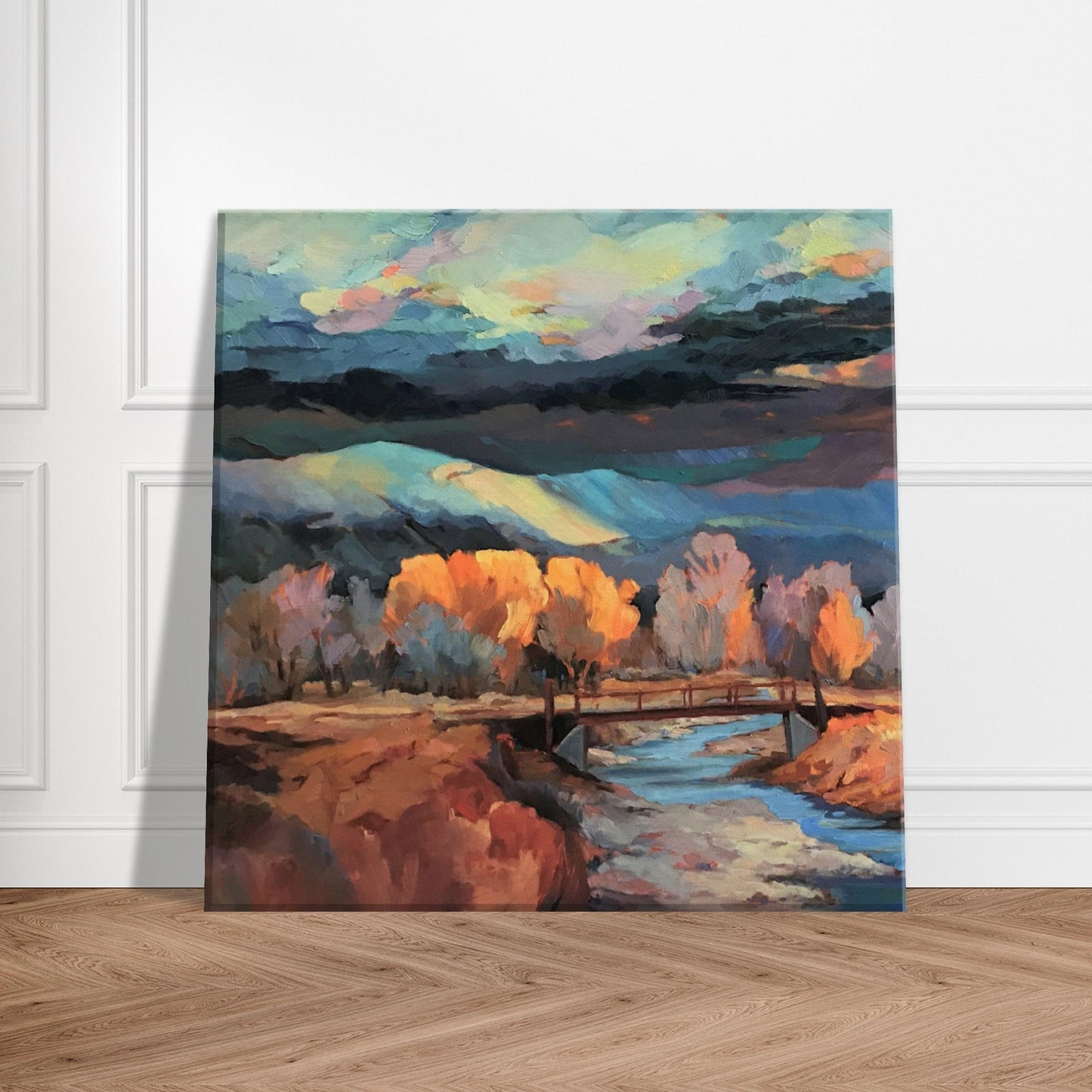 'Rio Pueblo River' Landscape I 12x12 inch Art Print on Canvas I Original Artwork by American Artist Barbara Cleary