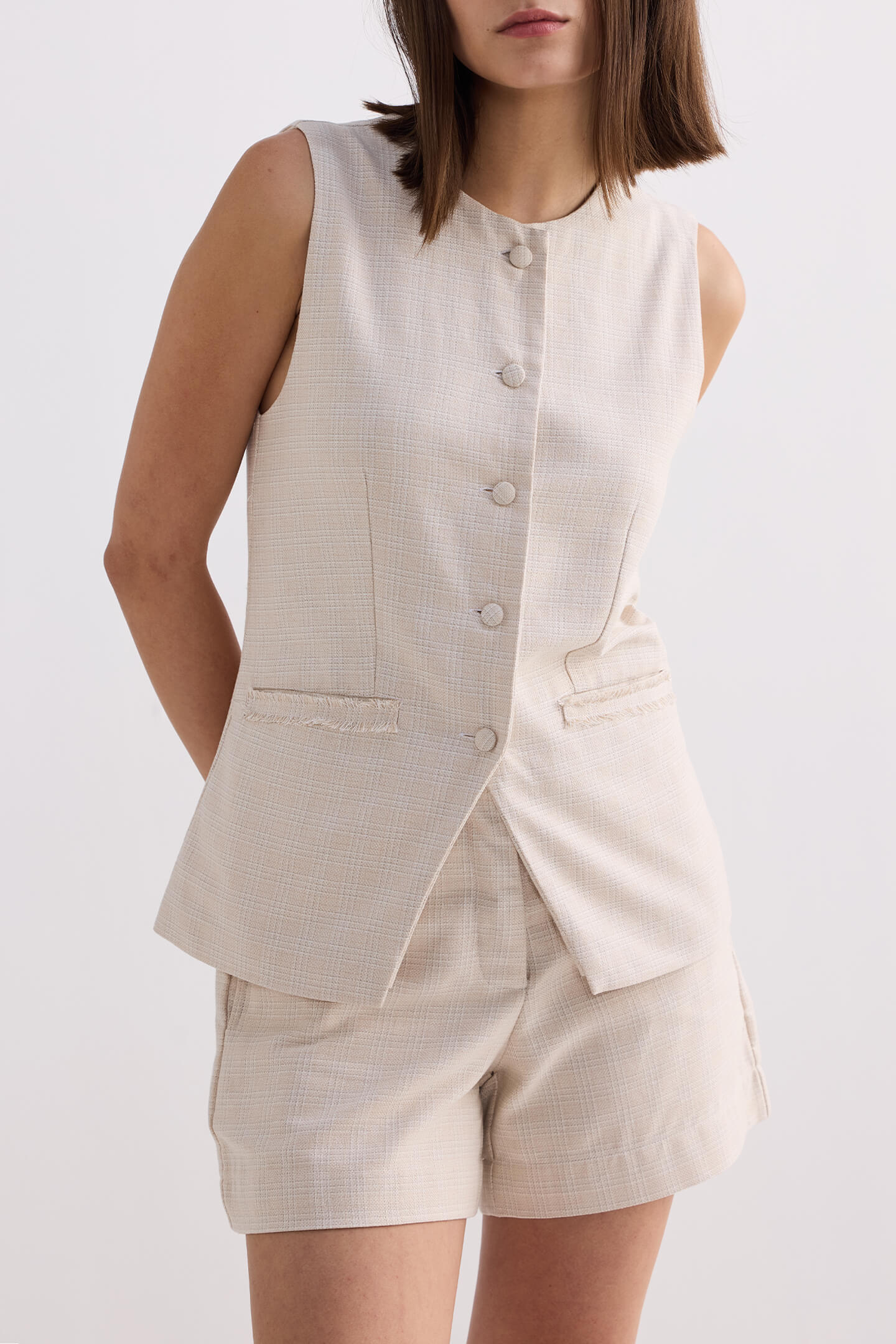 Cotton Tweed Shorts in Cream