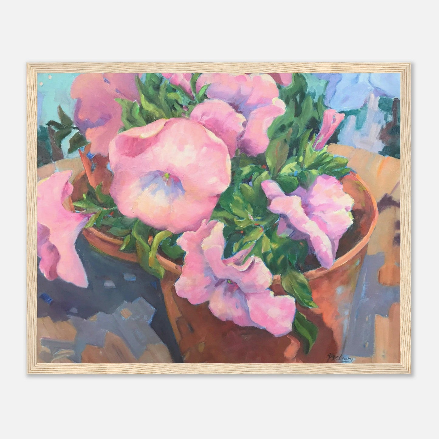 'Pink Petals in Bloom'  Floral | 16x20 inch Wooden Framed Art Print | Original Artwork by American Artist Barbara Cleary