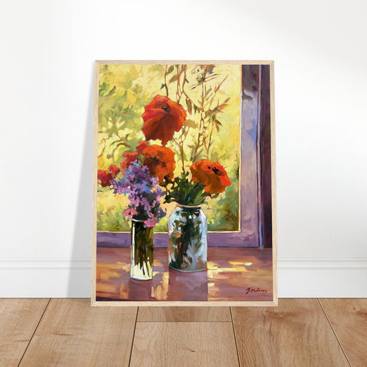 "Morning Light Poppies" Still Life Floral | 18x24 inch Wooden Framed Art Print | Original Artwork by American Artist Barbara Cleary
