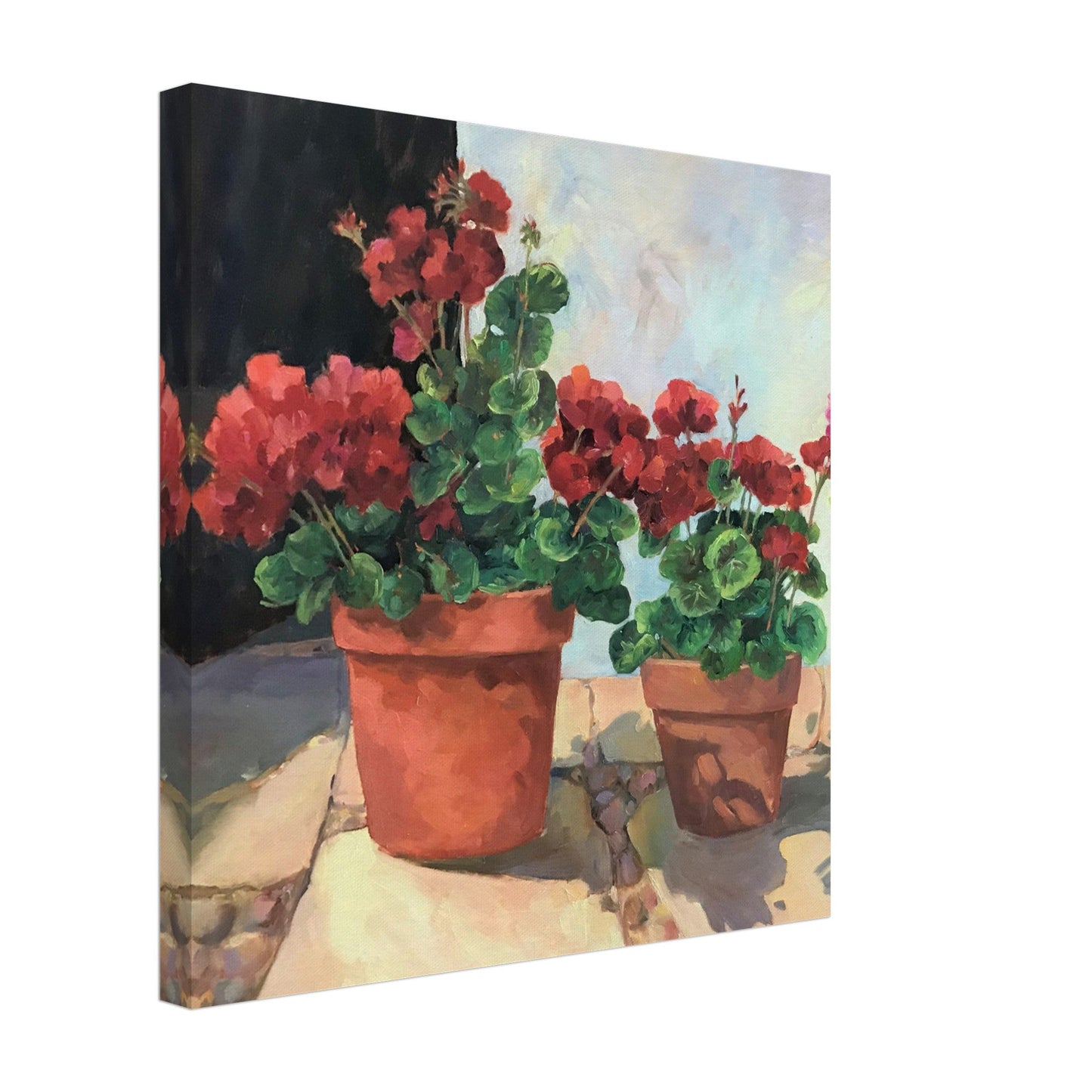 'Potted Geraniums Series 1' Floral I 16x16 inch Art Print on Canvas I Original Artwork by American Artist Barbara Cleary