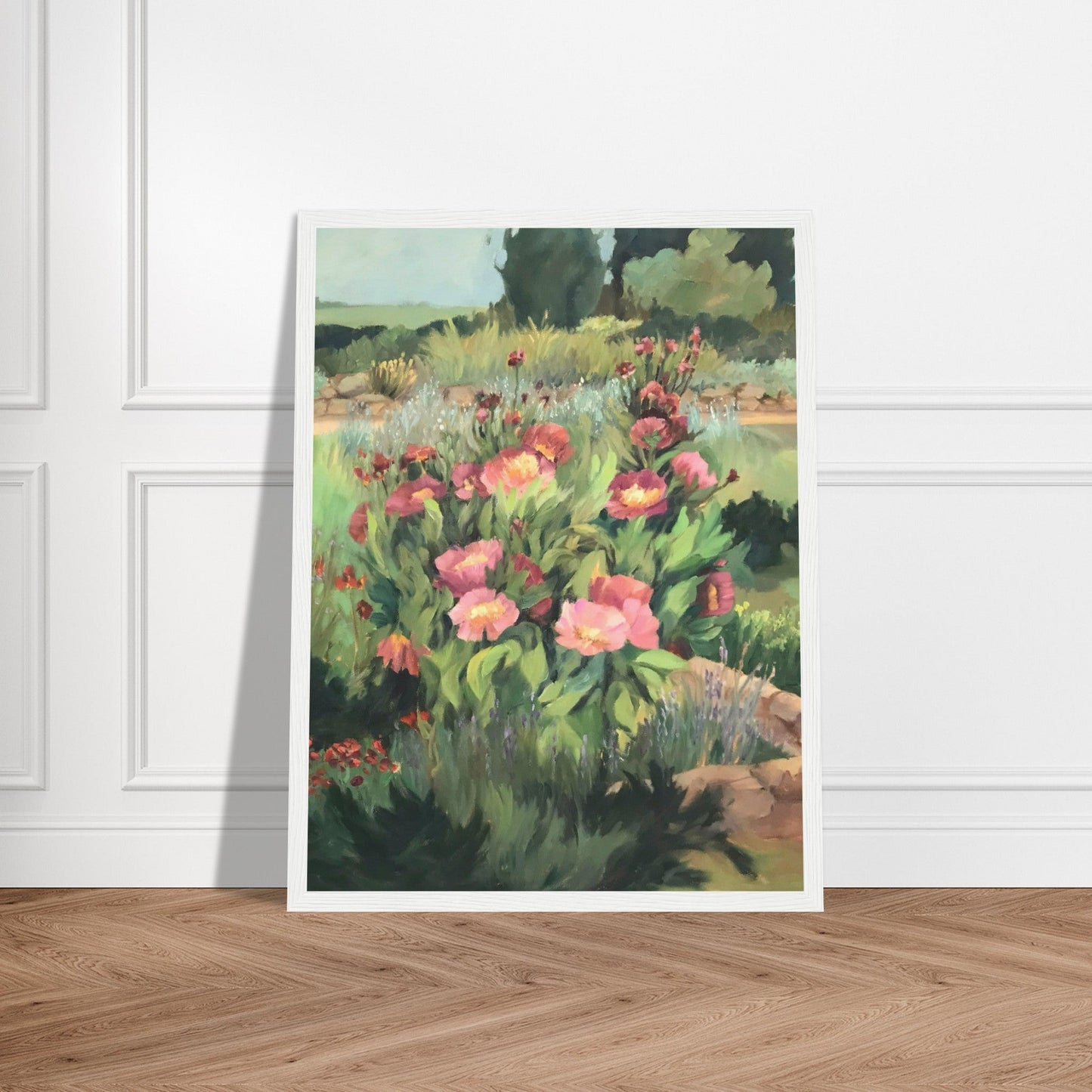 'Pink Blooms' Floral I 12x16 Wooden Framed Art Print | Original Artwork by American Artist Barbara Cleary