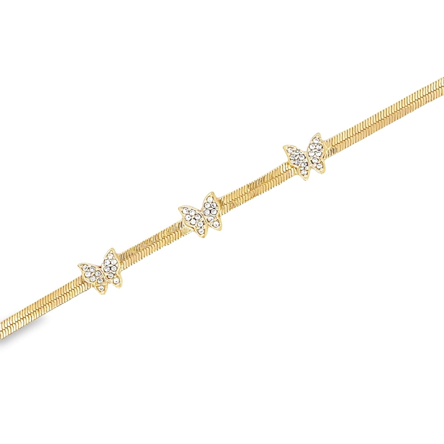 3mm Herringbone CZ Butterfly Charm Bracelet (H165)(I482)