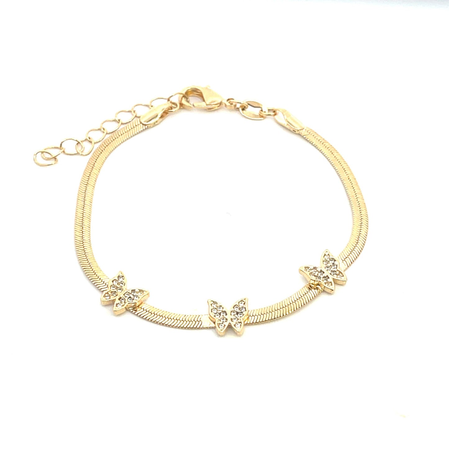 3mm Herringbone CZ Butterfly Charm Bracelet (H165)(I482)