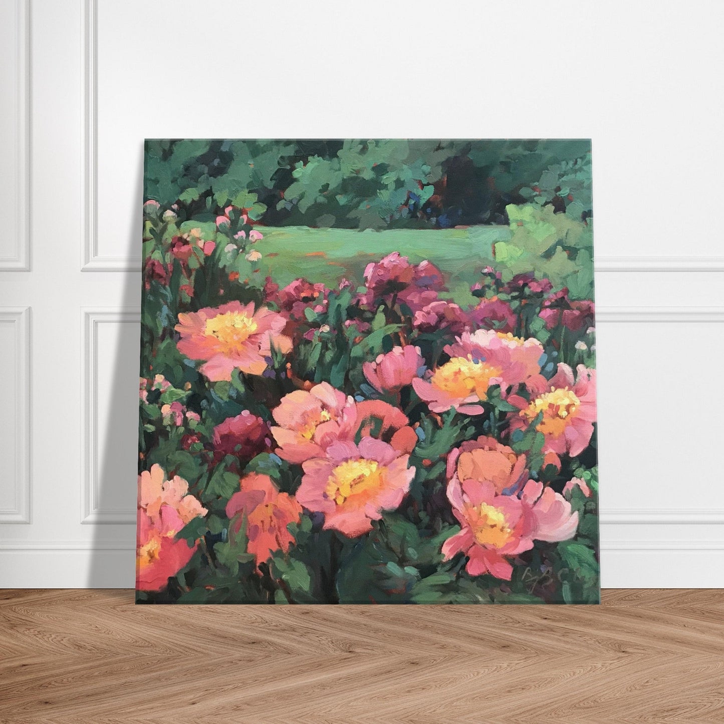 'Pink Princess' Floral I 16x16 inch Art Print on Canvas I Original Artwork by American Artist Barbara Cleary I F25