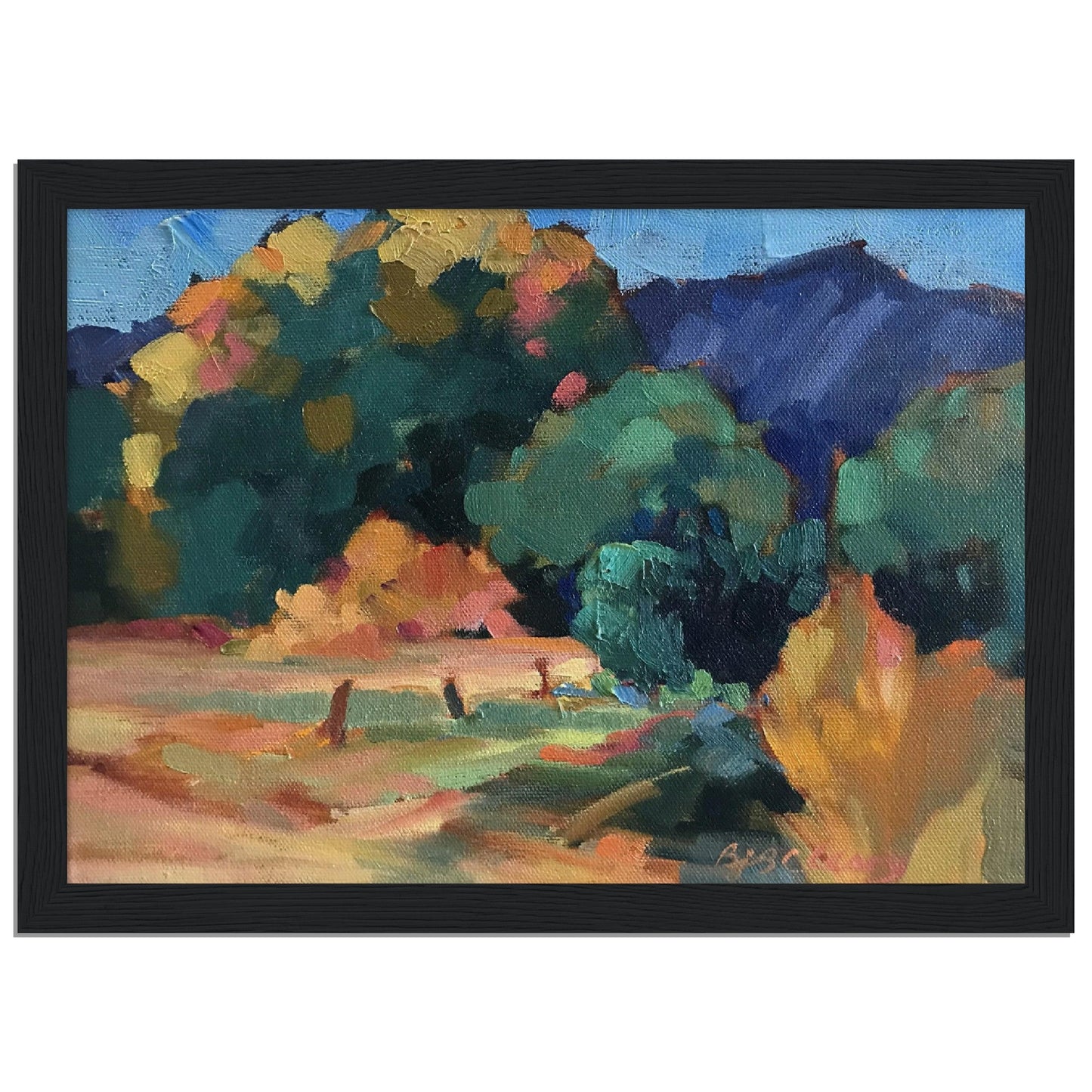 'New Mexico Meadow' Landscape I 6x8 or 8x12 inch Wooden Framed Southwest Art Print I Original Artwork by American Artist Barbara Cleary