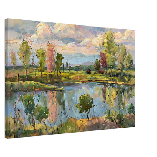 'The Pool' Landscape I 24x36 inch Art Print on Canvas I Original Artwork by American Artist Barbara Cleary