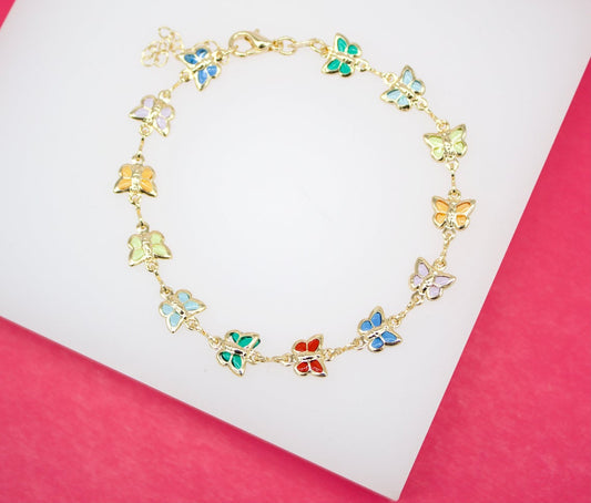 MultiColor CZ Stones Butterfly Charm Bracelet (I161)
