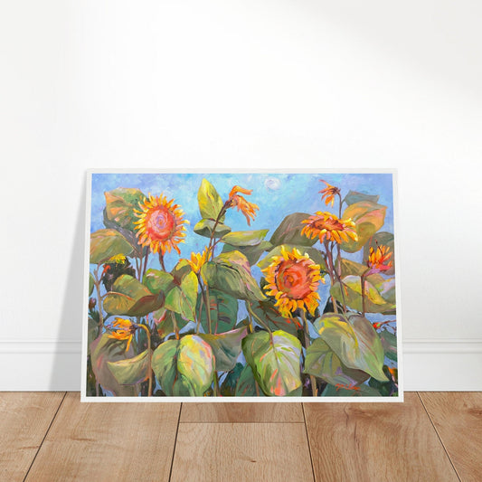 'Southwind Sunflowers 2' Floral | 20x28 inch Wooden Framed Art Print | Original Artwork by American Artist Barbara Cleary