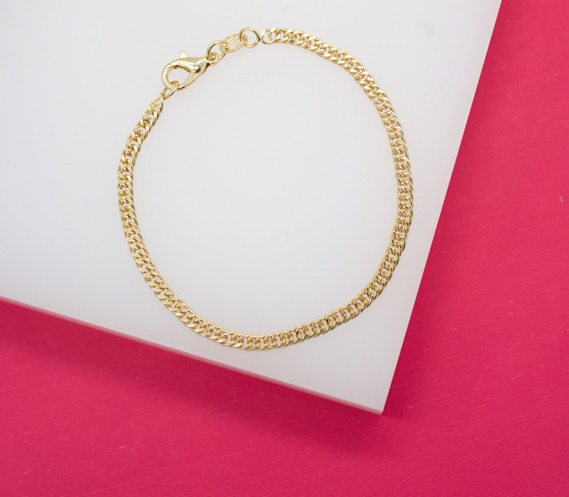 18K Gold Filled 3mm Double Cuban Link Chain Bracelet (I261)