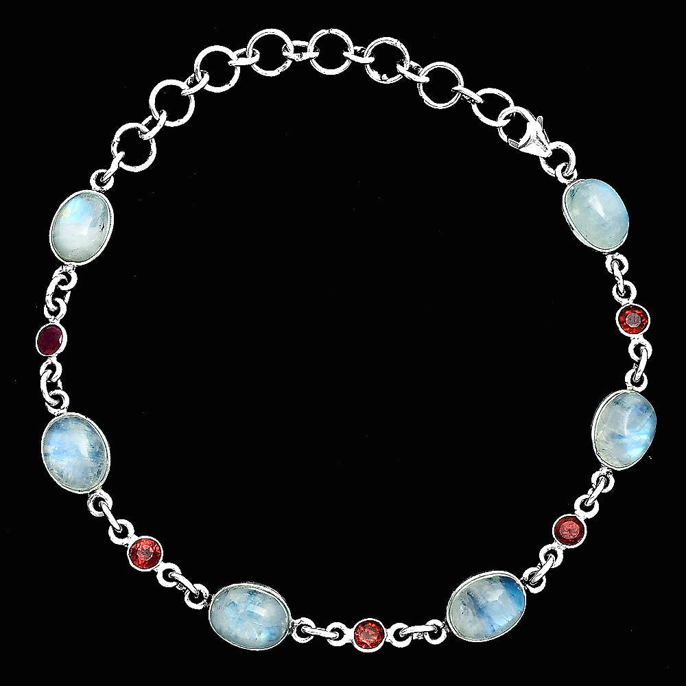 Premium Quality Rainbow Moonstone - India & Garnet Bracelet B-1006 26-EB10142