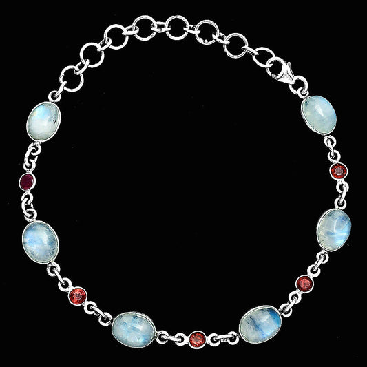 Premium Quality Rainbow Moonstone - India & Garnet Bracelet B-1006 26-EB10142