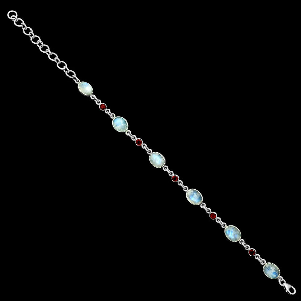 Premium Quality Rainbow Moonstone - India & Garnet Bracelet B-1006 26-EB10142