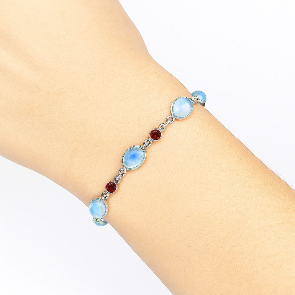 Premium Quality Rainbow Moonstone - India & Garnet Bracelet B-1006 26-EB10142