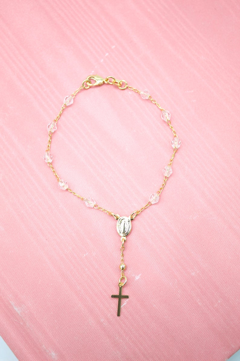 Gold Filled Cross & Virgin Mary Charm Bracelet (I226A)