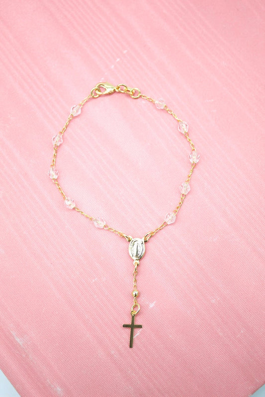 Gold Filled Cross & Virgin Mary Charm Bracelet (I226A)