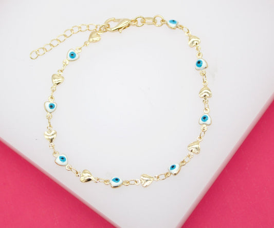 18K Gold Filled Heart Evil Eye Bracelet With One Heart (I210)