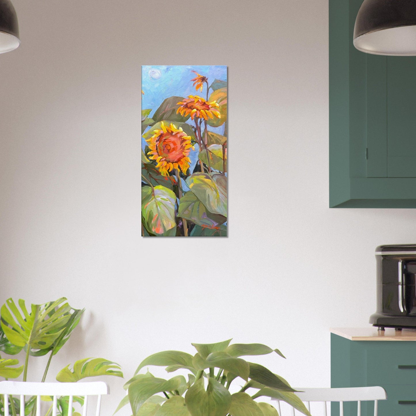 'Southwind Sunflowers 2' Floral I 16x32 inch Art Print on Canvas I Original Artwork by American Artist Barbara Cleary