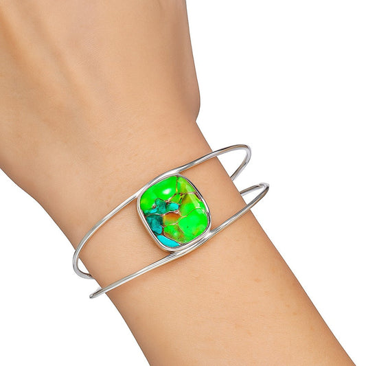 Premium Blue Turquoise In Green Mohave Cuff Bangle Bracelet B-1013 29-EB10204