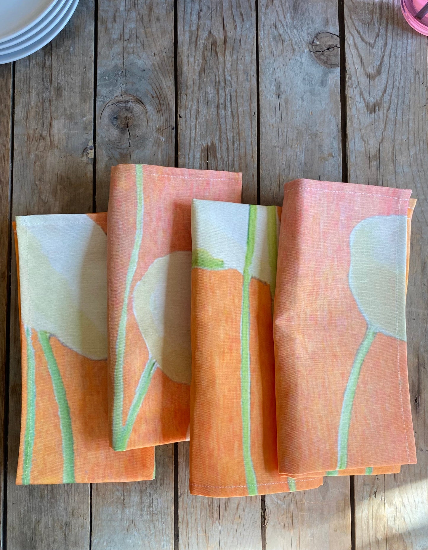 Napkin Set: Cream Flowers on Orange