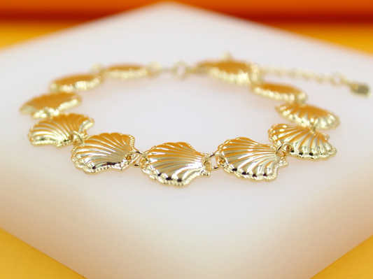 18K Gold Filled Beach Sea Shells Charm Bracelet (I462)
