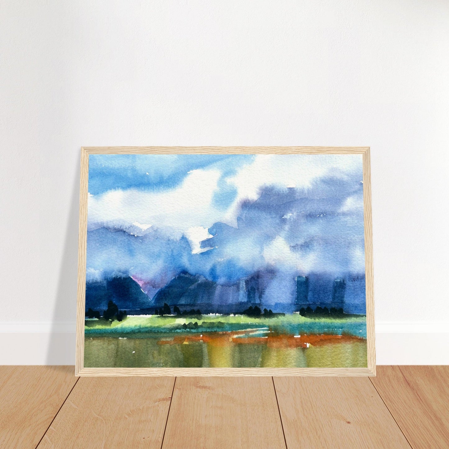 ‘Tranquil Mountain View 4’ Landscape Watercolor | 12x16 Wooden Framed Art Print | Original Artwork by American Artist Barbara Cleary